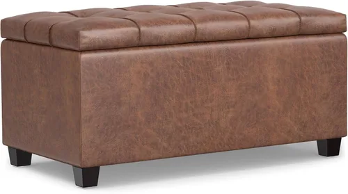 Miniatura 16 de SIMPLIHOME Sienna - Banco otomano de almacenamiento, 33 pulgadas de ancho, tapizado de tela con aspecto de lino, banco otomano rectangular
