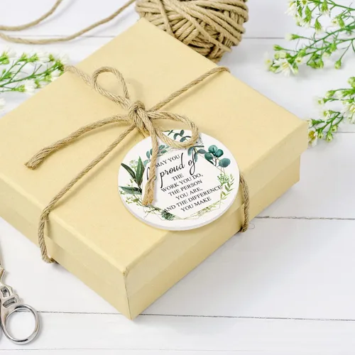 Miniatura 4 de 5 piezas de adornos navideños de agradecimiento, regalos de apreciación navideña, "Que estés orgulloso del trabajo", árbol de Navidad de cerámica