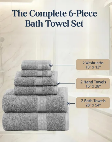 Miniatura 4 de LANE LINEN Juego de 6 toallas turcas de 100 % algodón para baño, súper suaves, de secado rápido y altamente absorbentes, 2 toallas de baño, 2 paños