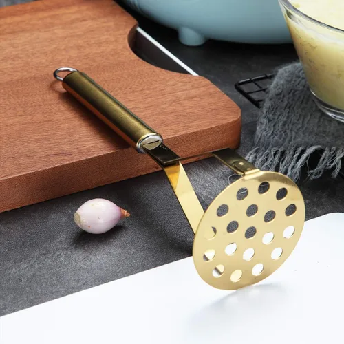 Miniatura 4 de Berglander Triturador de papas, resistente acero inoxidable dorado con chapado de titanio, triturador de frutas y verduras de cocina (dorado)