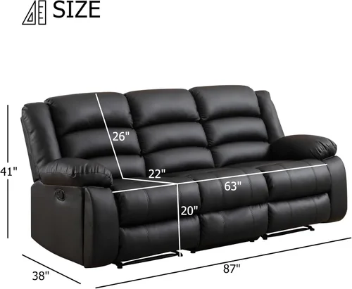 Miniatura 2 de EBELLO Sofá reclinable manual de piel sintética con 2 portavasos ocultos, reposabrazos rellenos, sofá reclinable de 3 asientos, sofá para sala