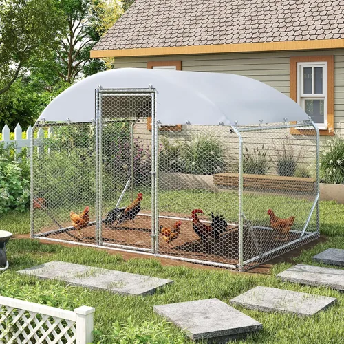 Gallinero de metal grande, corralito con cubierta impermeable, jaula para aves de corral con techo de cúpula para exteriores, patio trasero, granja