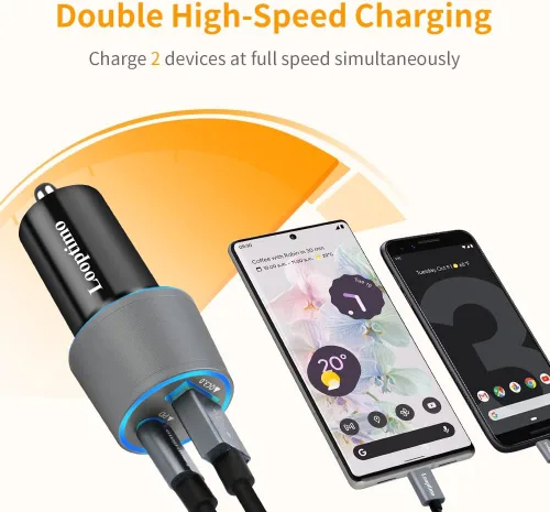 Miniatura 5 de Cargador de coche USB C rápido de 45 W para Google Pixel 10/10 Pro/10 Pro XL/9/9a/8/7, Galaxy S26/S25 Ultra, Looptimo Android Phone Plug PD y QC3.0
