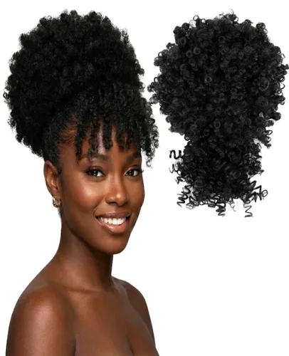 Cola de caballo con cordón para mujeres negras Afro Puff Cola de caballo con cordón con flequillo Cola de caballo corta crespa y rizada Moño cola de