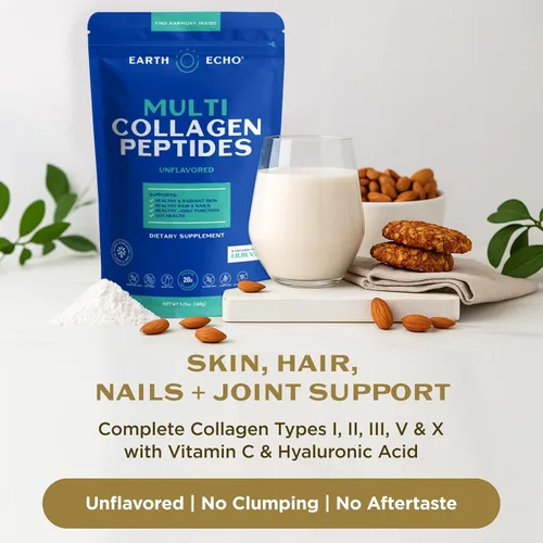 Miniatura 5 de Earth Echo Paquete revitalizante y Nightcap – Colágeno hidrolizado con vitamina C y ácido hialurónico para piel radiante – Leche dorada orgánica