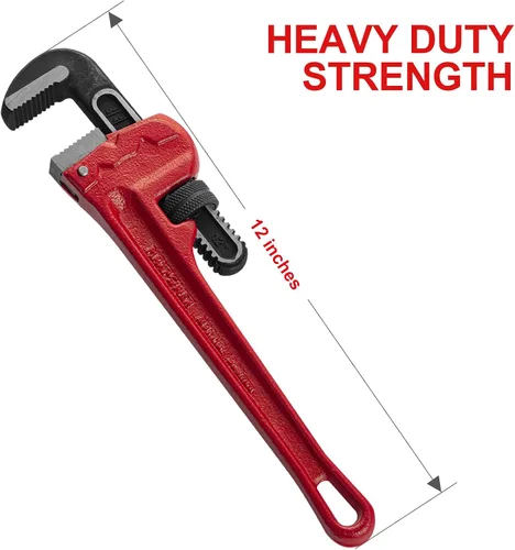 Miniatura 5 de MAXPOWER Llave de tubo recto de 12 pulgadas, llave de fontanero ajustable resistente, herramienta de plomería de acero tratado térmicamente