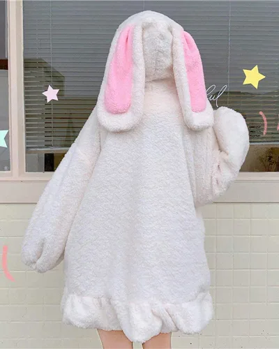 Miniatura 4 de BZB Sudaderas con capucha de conejo de anime Kawaii para mujer, suéter de conejo mullido y mullido para cosplay, abrigos