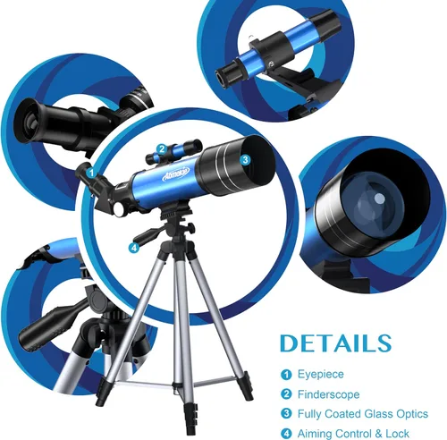 Miniatura 8 de AOMEKIE 40070 Telescopios para principiantes y adultos de Astronomía Telescopios astronómicos de 2.756 in con trípode ajustable K6 y K25 oculares