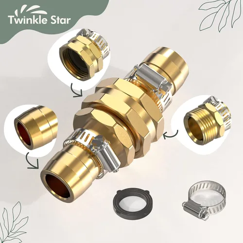Miniatura 3 de Twinkle Star Conector de reparación de manguera de jardín con abrazaderas, kit de reparación de manguera de jardín macho y hembra, apto