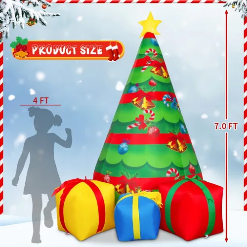 Miniatura 5 de COMIN Árbol inflable de Navidad de 7 pies para decoración al aire libre, caja de regalo de patio inflable con LED integrados para decoración