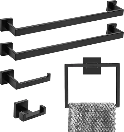 Miniatura 9 de Lava Odoro Juego de toallas de 5 piezas, oro champán, moderno juego de accesorios de baño de oro cepillado de 23.6 pulgadas, juego de toalleros