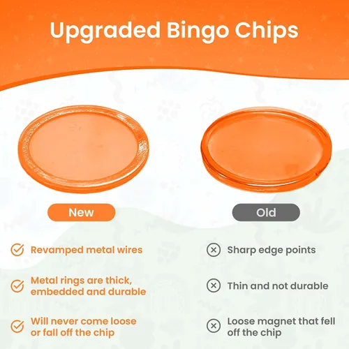 Miniatura 7 de MR CHIPS Chips de bingo magnéticos con anillo de metal de 3/4 pulgadas, 200 piezas mejoradas, naranja transparente, disponibles en 7 colores, una