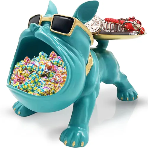 Miniatura 10 de Estatua de bandeja de bulldog francés de resina Huhote, plato de caramelos y llavero de bulldog, accesorios de bulldog francés, estatuas
