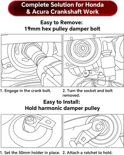 Miniatura 3 de ATPEAM Herramienta de extracción de brazo de manivela, herramienta de brazo de manivela para accionamiento de 1/2 pulgada para motores Honda y Acura