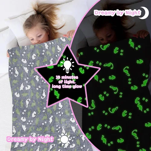 Miniatura 6 de LAT - Manta que brilla en la oscuridad, de franela de felpa supersuave y mullida para niñas y niños, para todas las estaciones, para cama o sofá, 50