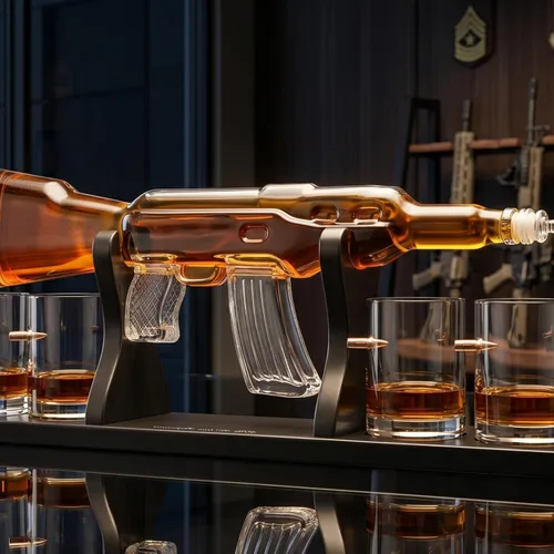 Miniatura 6 de Juego de decantador de whisky AK Gold con 4 vasos de whisky bala - The Wine Savant, regalo para padres, tíos, hijos - Regalos para veteranos, regalo