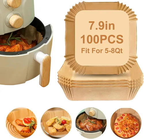 Miniatura 11 de Forros desechables para freidora de aire, 100 forros de papel para freidora de aire, revestimientos de papel pergamino antiadherentes, accesorios