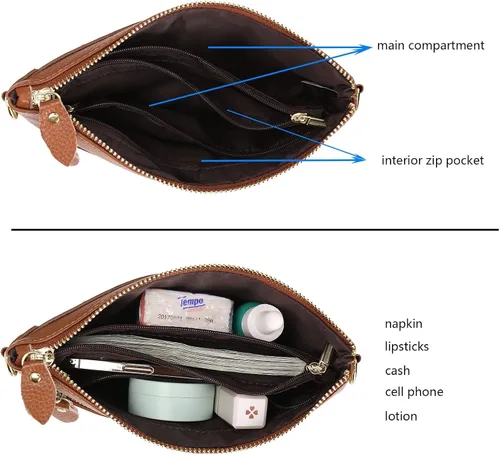 Miniatura 5 de YALUXE Clutch Wristlet - Cartera de piel auténtica con bloqueo RFID y cadena de hombro