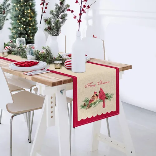 Miniatura 3 de Bonhause Camino de mesa cardenal rojo navideño de 13 x 72 pulgadas, pájaro en rama de pino estacional, invierno, vacaciones, cocina, comedor