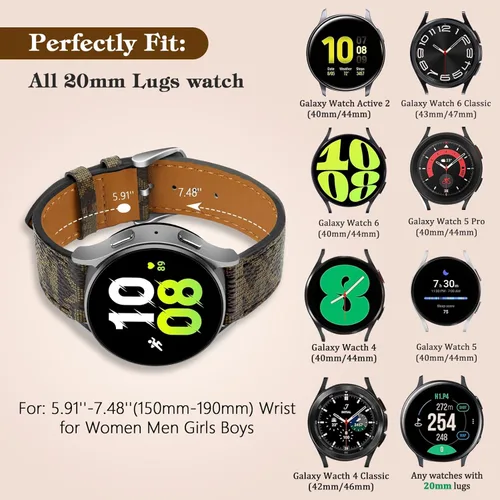 Miniatura 4 de Correas de cuero compatibles con Samsung Galaxy Watch 6/5/4 1.575 in 1.732 in/6 Classic 1.693 in 1.850 in/4 Classic 1.654 in 1.811 in, 0.787 in