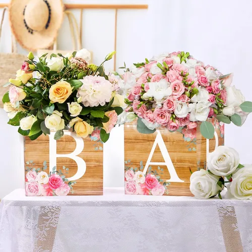 Miniatura 2 de Bucherry - 6 cajas de centro de mesa de baby shower con letras de "bebé", cajas de flores, decoración de mesas para baby shower, cumpleaños, Azul