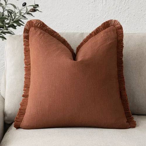 Miniatura 40 de Foindtower Fundas de almohada decorativas de lino con flecos, acogedora funda de cojín bohemia estilo farmhouse con borlas, funda de almohada