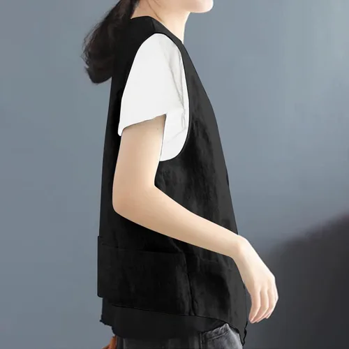 Miniatura 7 de COTECRAM Chaleco de lino de algodón para mujer, casual, sin mangas, con botones, ligero, para verano, holgado, ropa de abrigo