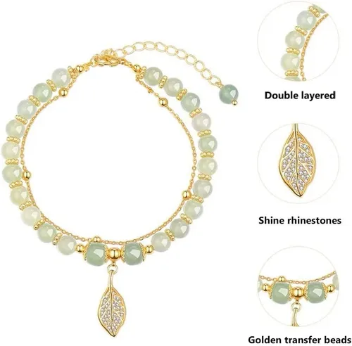Miniatura 6 de Gofinoday Hetian Jade - Pulsera de hoja de oro, pulsera de temperamento elegante de jade hetiano, 12 pulseras de jade para mujer (2 unidades)
