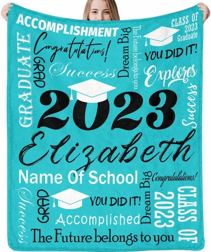 Miniatura 18 de Decoraciones de graduación 2023, manta de regalo para ella, él, felicitaciones 2023, azul oscuro, manta de graduado con nombre personalizado, No.11