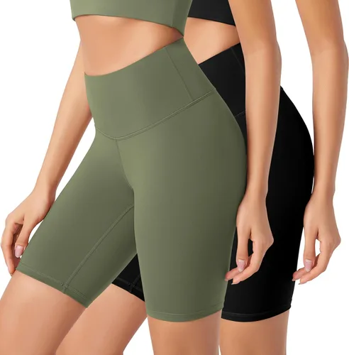 ODODOS ODLEX - Paquete de 2 pantalones cortos de entrenamiento de cintura alta para mujer, control de abdomen, entrenamiento, gimnasio, atletismo,