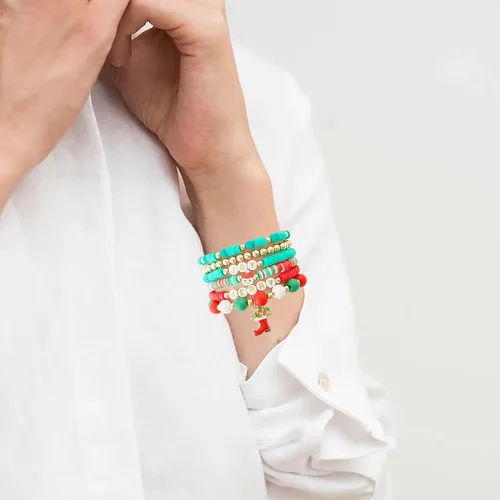 Miniatura 4 de LALAPPLE Preppy Heishi - Pulseras elásticas de cuentas de arcilla para mujer, apilables de perlas doradas, pulseras con cuentas de ojo malvado