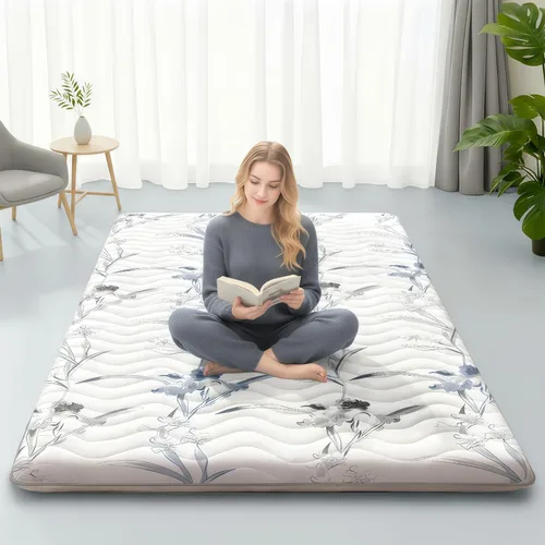 Miniatura 11 de Colchón de Futón Japonés para Suelo, 100% Espuma Cómoda de Alta Densidad, Colchón Plegable Engrosado de 3.5 Pulgadas, Tapete Tatami para Dormir, Gris