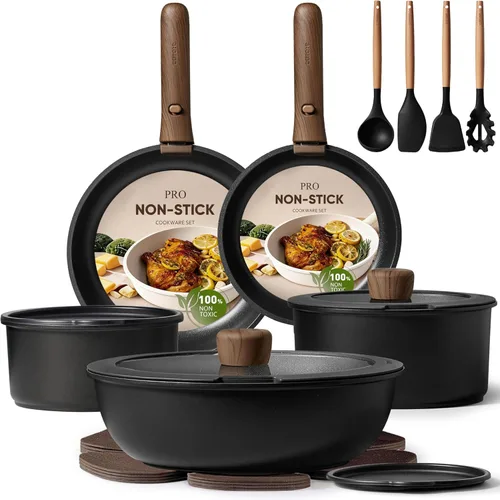 CAROTE 19 piezas ollas y sartenes antiadherentes, juegos de utensilios de cocina con mango desmontable, ollas y sartenes de cocina de inducción,