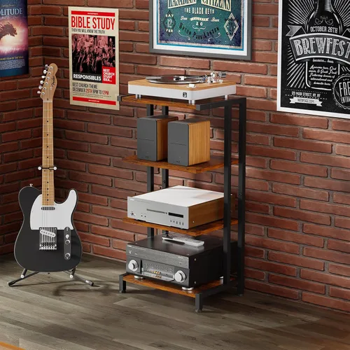 Miniatura 2 de X-cosrack Soporte multimedia AV pequeño de 4 niveles de 16.5 pulgadas, versión estrecha, estantes de esquina de madera, gabinete estéreo, soporte