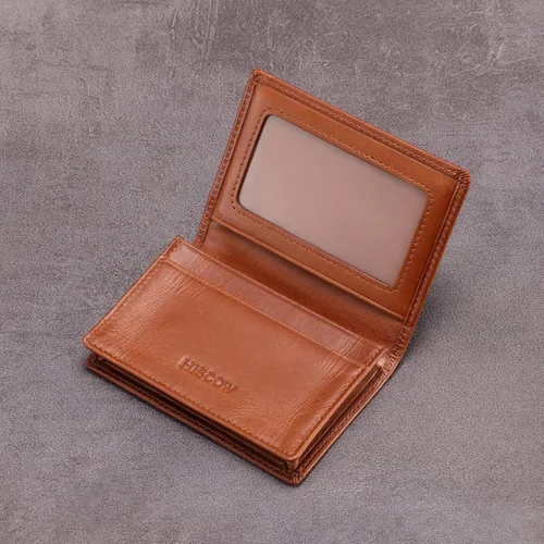 Miniatura 7 de Funda de piel para tarjetas de visita para hombres y mujeres, piel de becerro italiana Cuero curtido vegetal marrón