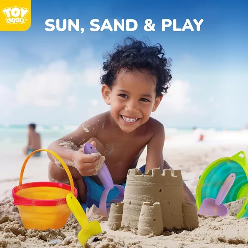 Miniatura 4 de TOY Life Juego de 9 cubos de arena con 3 cubos de playa plegables, 3 palas y 3 rastrillos, juguetes de playa para niños pequeños de 4 a 8 años