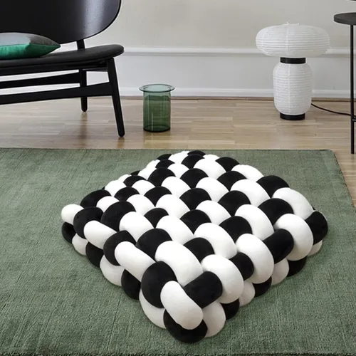 Miniatura 12 de Almohada decorativa cuadrada con nudo de 13 pulgadas, almohada anudada de terciopelo negro, almohada de piso de 8 bolas para sala de estar, ventana