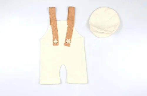 Miniatura 3 de Conjunto de accesorios de fotografía para recién nacido, traje de bebé recién nacido, overol, disfraz para niño con gorra de 0 a 1 mes Beige
