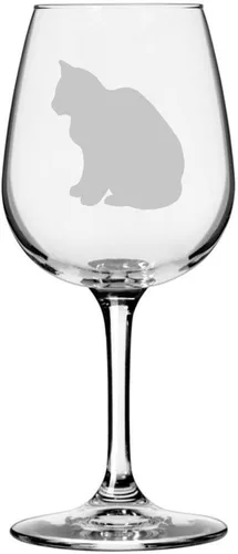 Miniatura 147 de Copa de vino de 12.75 onzas con temática de gato abisinio grabada para todo uso
