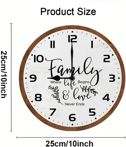 Miniatura 3 de Family Where Life Begins & Love Never Ends - Reloj de pared con pilas de 10 pulgadas, reloj de pared de madera para cocina, reloj de pared rústico K7
