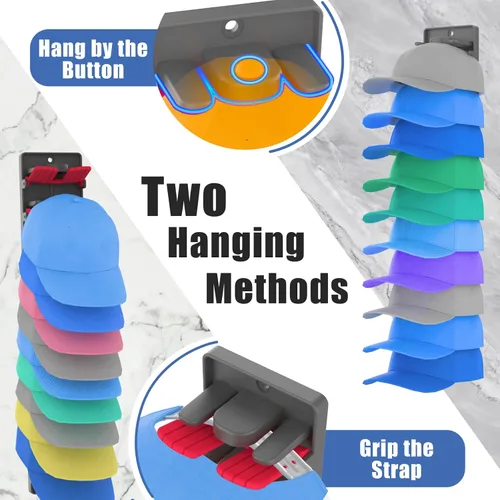 Miniatura 4 de Organizador de sombreros para gorras de béisbol, paquete de 2 con clips de resorte integrados, soporte de pared para sombreros de armario