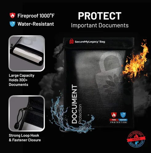 Miniatura 3 de Secure My Legacy - Bolsa ignífuga: bolsas impermeables e ignífugas para documentos, soporte para documentos con almacenamiento resistente al fuego