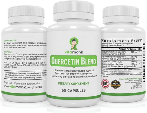 Miniatura 9 de VitaMonk Complejo de quercetina - 3 formas bioactivas - fitosoma de isoquercetina y quercetina con bromelina - Apoyo del sistema inmunológico