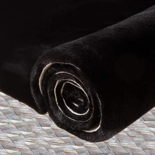 Miniatura 7 de ORINOVA Alfombra de Piel Sintética de Conejo Alfombras de Área Afelpadas Lavables a Máquina Negro 4x6 Alfombra de Área Shag para Dormitorio Alfombra