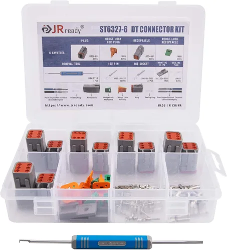 Miniatura 7 de JRready Kit de conectores Deutsch DT de 6 pines gris, serie DT, 5 juegos, impermeables, tamaño 16, contactos estampados 14-18AWG para coche, camión