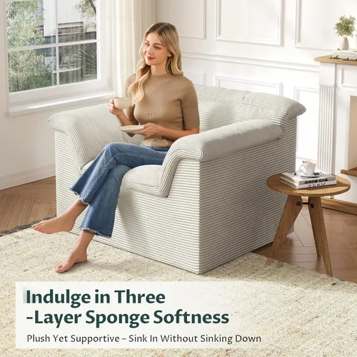 Miniatura 4 de Sofá Seccional Cloud de 51", Sofá Modular Moderno con Asiento Profundo, Cómodo Sofá Individual Comprimido, Sofás Tapizados de Pana para Sala de Beige