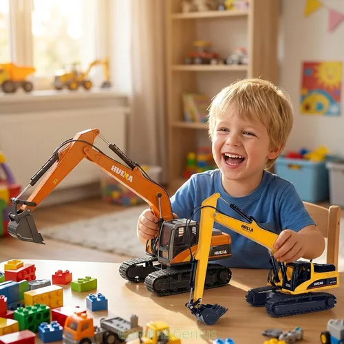 Miniatura 2 de Gemini&Genius Juguete de excavadora de largo alcance para niños, juguetes de excavadora de vehículos de construcción resistente, compartimento