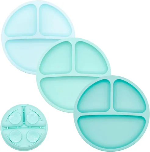 Miniatura 15 de WeeSprout - Platos de succión para bebés y niños pequeños con tapas, 100% silicona, diseño dividido para comedores selectivos, aptos para microondas