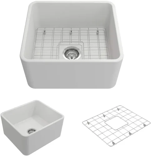 Miniatura 42 de BOCCHI Classico Farmhouse Fregadero de cocina de arcilla refractaria con frente de delantal de 20 pulgadas, un solo tazón con rejilla protectora