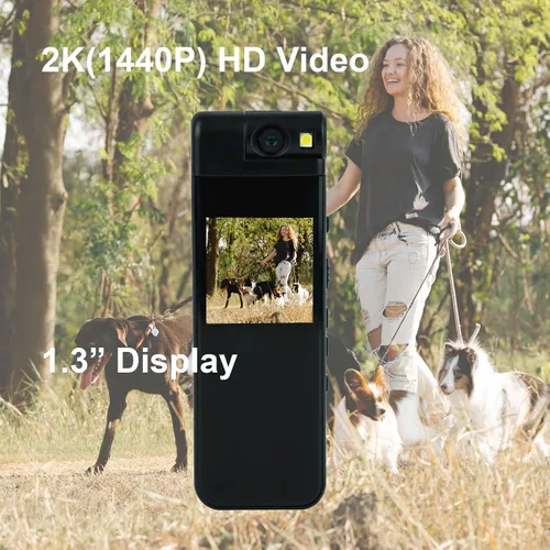 Miniatura 2 de Cámara de cuerpo pequeño 1440P HD Body Video Cam Pantalla de 1.3 "Tarjeta TF 64GB TF Clip de lente giratorio en el sombrero de bolsillo Casquillo